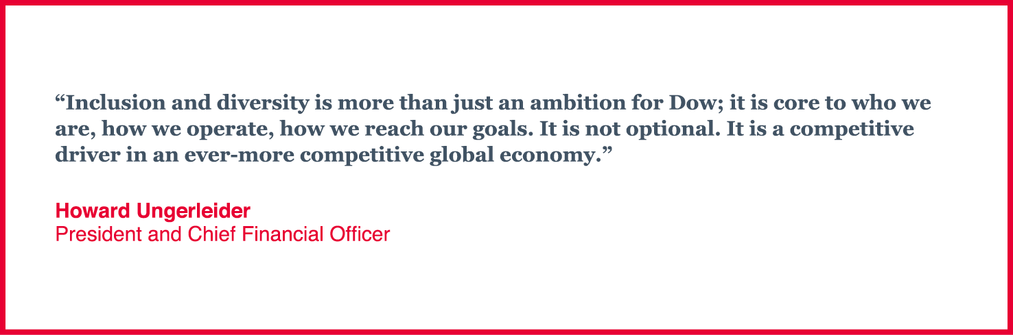  Inclusion and diversity is more than just an ambition for Dow; it is core to who we are, how we operate, how we reac   