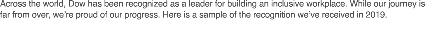 Across the world, Dow has been recognized as a leader for building an inclusive workplace  While our journey is far f   