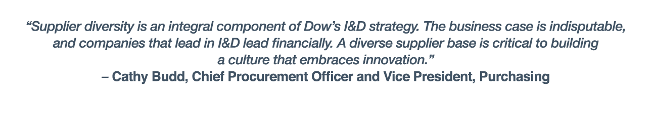  Supplier diversity is an integral component of Dow s I&D strategy  The business case is indisputable, and companies    
