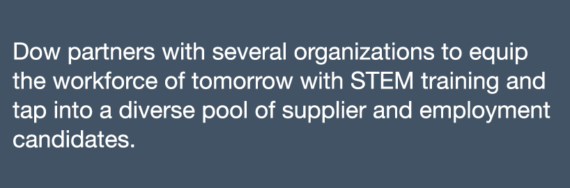 Dow partners with several organizations to equip the workforce of tomorrow with STEM training and tap into a diverse    