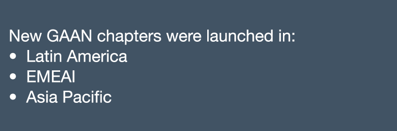 New GAAN chapters were launched in: Latin America EMEAI Asia Pacific