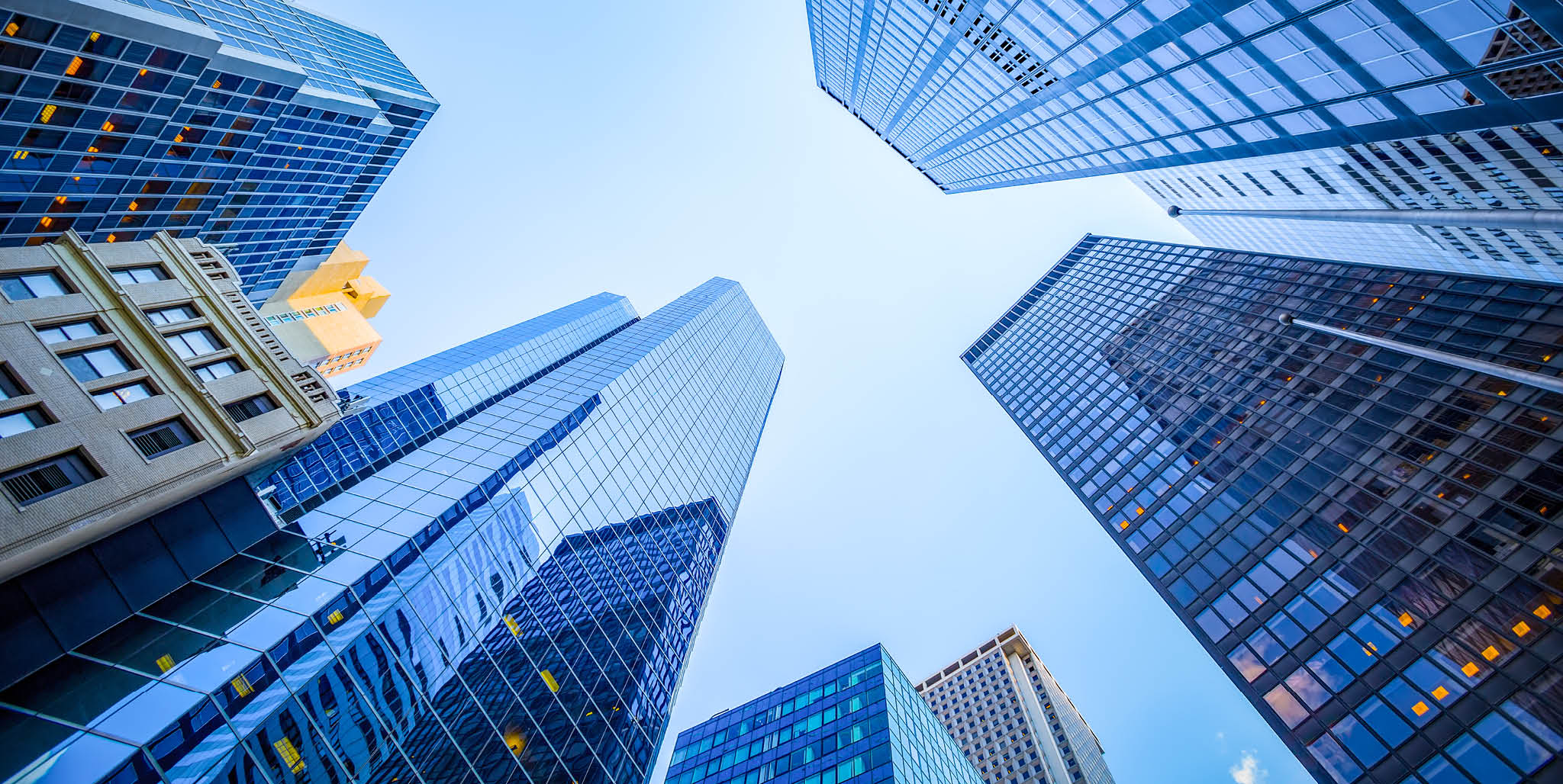 Up view in financial district, Manhattan, New York
