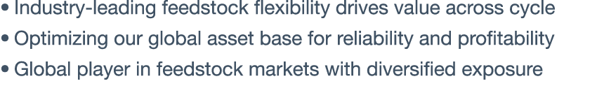 Industry-leading feedstock flexibility drives value across cycle Optimizing our global asset base for reliability and   
