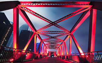 Steel structure bridge close-up night scene
