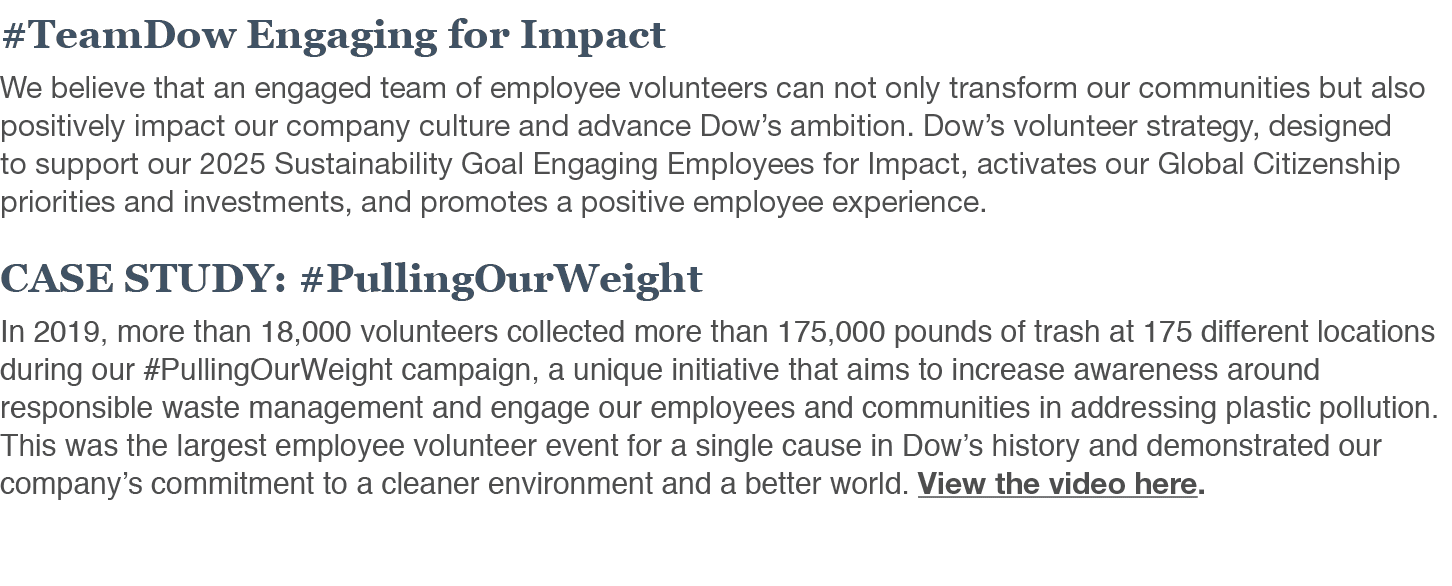 #TeamDow Engaging for Impact We believe that an engaged team of employee volunteers can not only transform our commun   