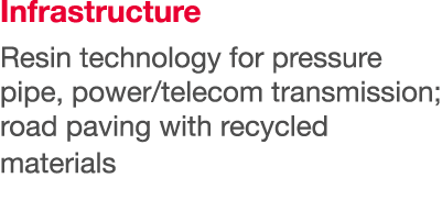Infrastructure Resin technology for pressure pipe, power telecom transmission; road paving with recycled materials 