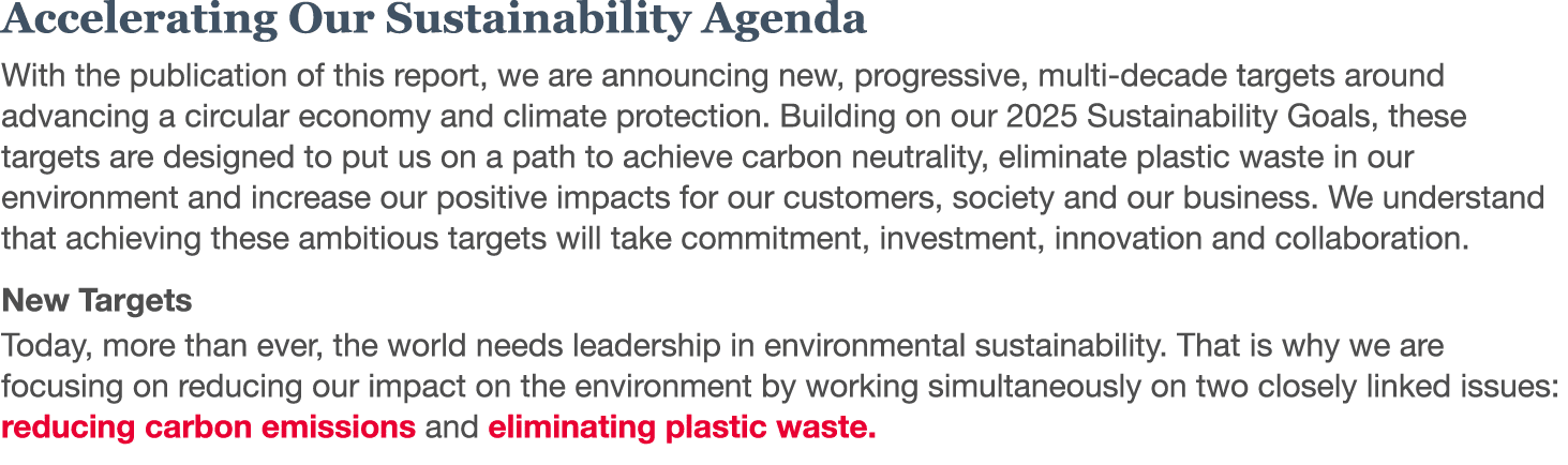 Accelerating Our Sustainability Agenda With the publication of this report, we are announcing new, progressive, multi   
