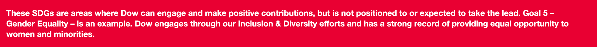 These SDGs are areas where Dow can engage and make positive contributions, but is not positioned to or expected to ta   