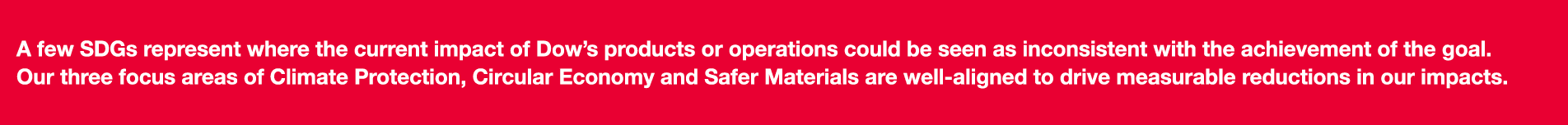 A few SDGs represent where the current impact of Dow s products or operations could be seen as inconsistent with the    