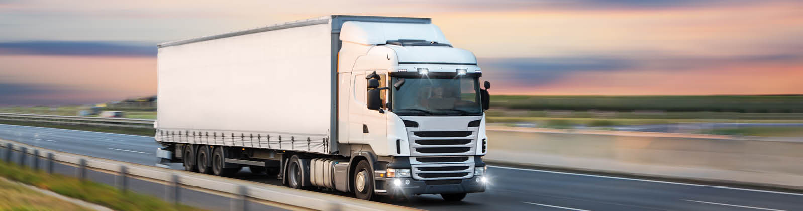 Truck with container on highway, cargo transportation concept 