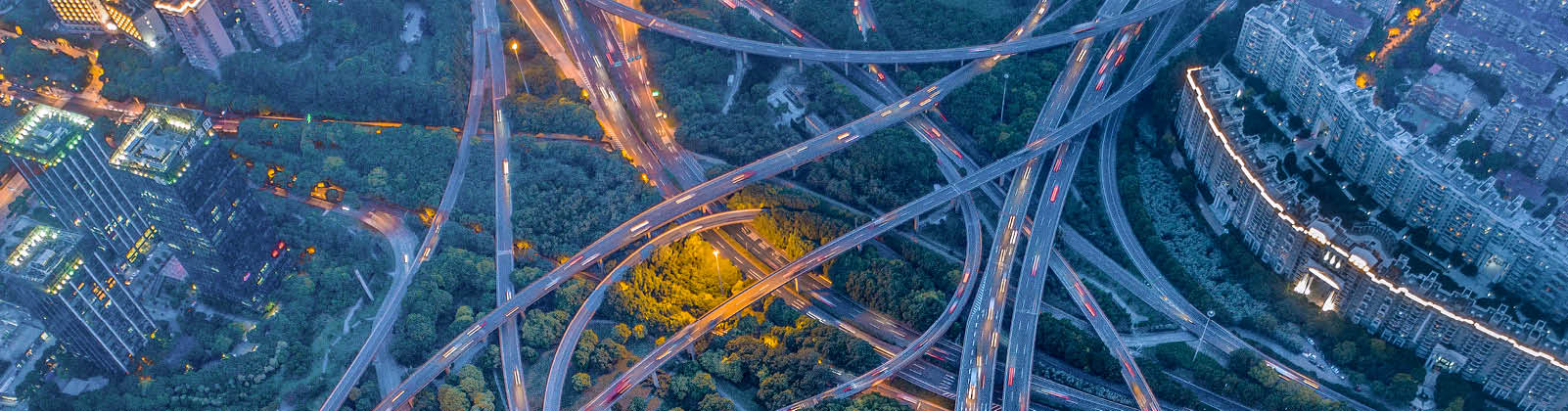 Curved flyovers and multi lane highways in Shanghai, China 
