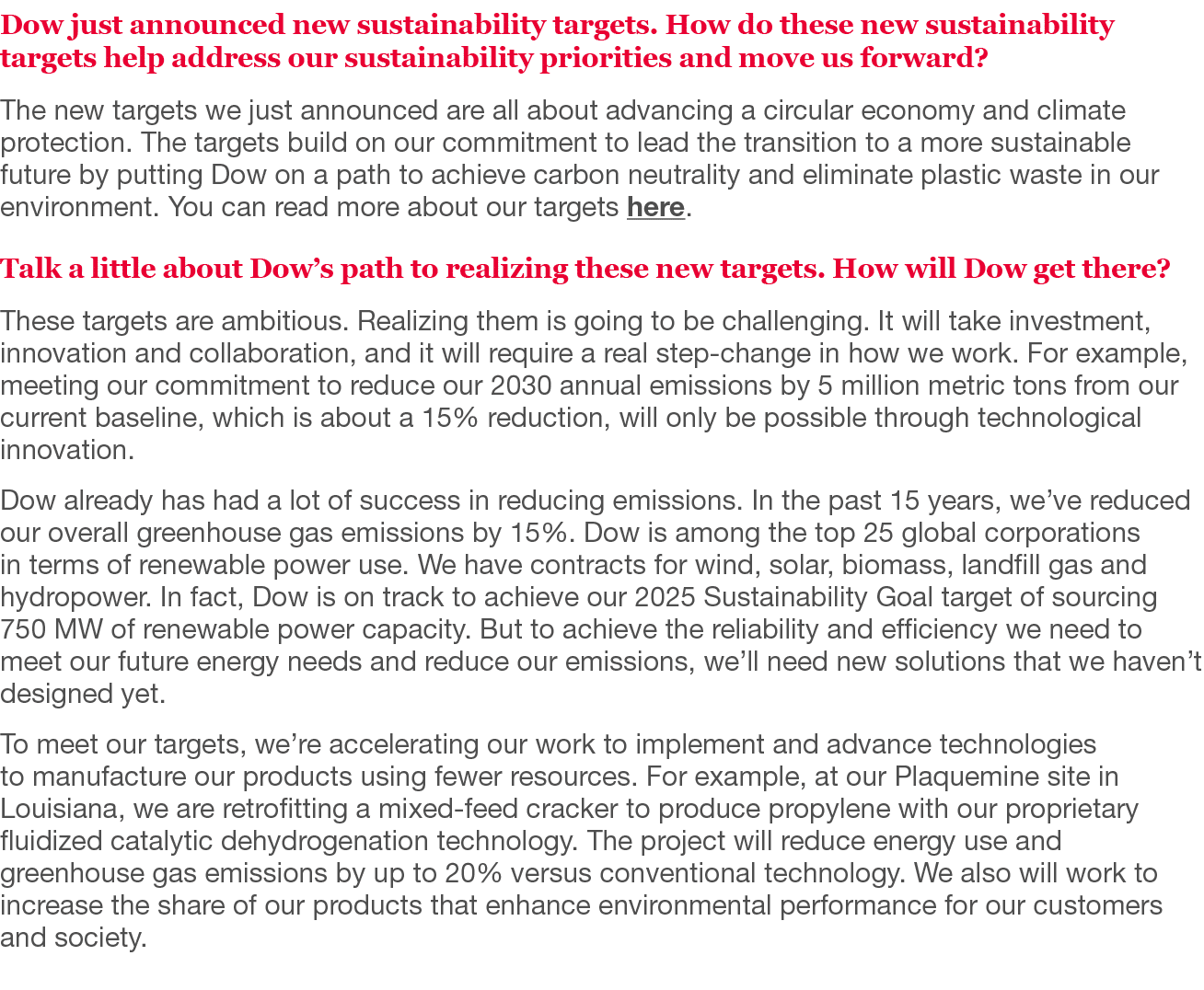 Dow just announced new sustainability targets  How do these new sustainability targets help address our sustainabilit   