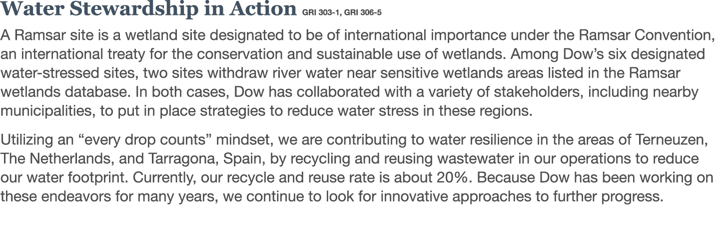 Water Stewardship in Action GRI 303-1, GRI 306-5 A Ramsar site is a wetland site designated to be of international im   