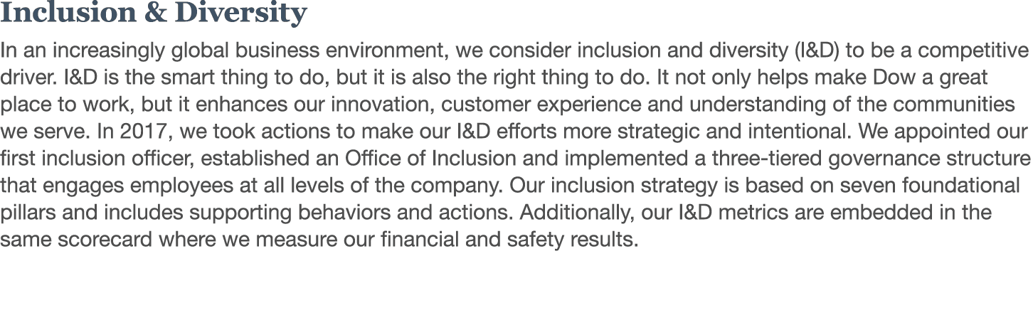 Inclusion & Diversity In an increasingly global business environment, we consider inclusion and diversity (I&D) to be   