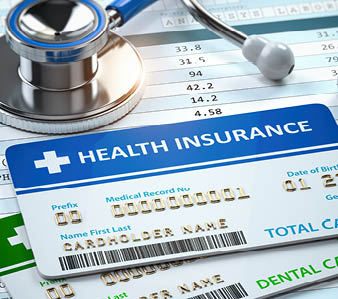 Health Insurance cards total and dental care with stethscope  3d illustration