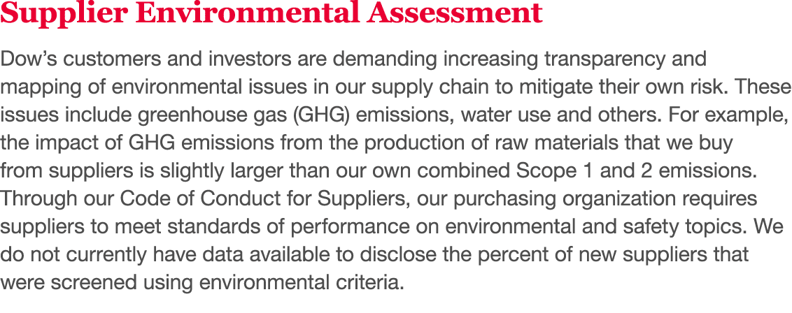 Supplier Environmental Assessment Dow s customers and investors are demanding increasing transparency and mapping of    