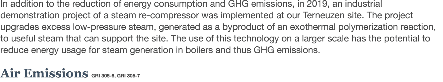 In addition to the reduction of energy consumption and GHG emissions, in 2019, an industrial demonstration project of   
