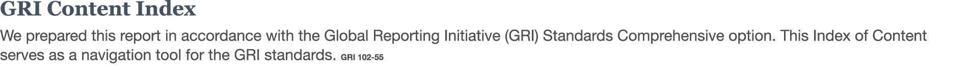 GRI Content Index We prepared this report in accordance with the Global Reporting Initiative (GRI) Standards Comprehe   