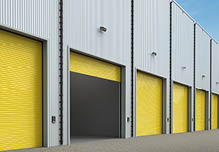 3d rendering warehouse exterior with yellow shutter doors