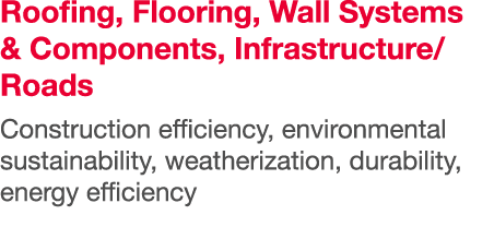 Roofing, Flooring, Wall Systems & Components, Infrastructure Roads Construction efficiency, environmental sustainabil   