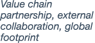 Value chain partnership, external collaboration, global footprint 