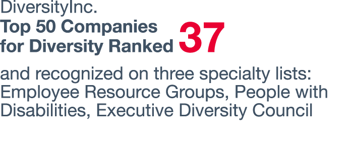 DiversityInc  Top 50 Companies for Diversity Ranked 37 and recognized on three specialty lists: Employee Resource Gro   