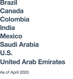 Brazil Canada Colombia India Mexico Saudi Arabia U S  United Arab Emirates As of April 2020