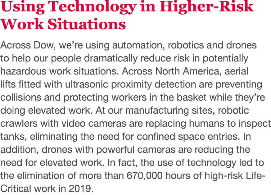 Using Technology in Higher-Risk Work Situations Across Dow, we re using automation, robotics and drones to help our p   