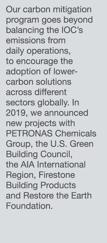 Our carbon mitigation program goes beyond balancing the IOC s emissions from daily operations, to encourage the adopt   