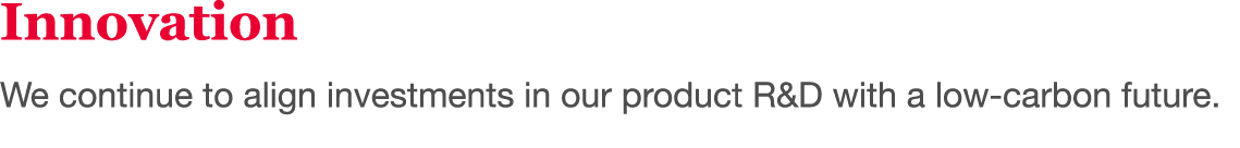 Innovation We continue to align investments in our product R&D with a low-carbon future  