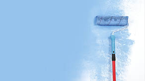 Background image of paint roller with extender painting white wall blue