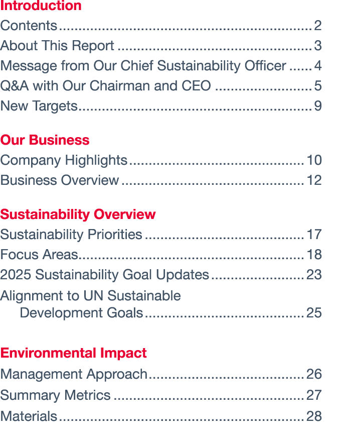  Introduction Contents 2 About This Report 3 Message from Our Chief Sustainability Officer 4 Q&A with Our Chairman an   