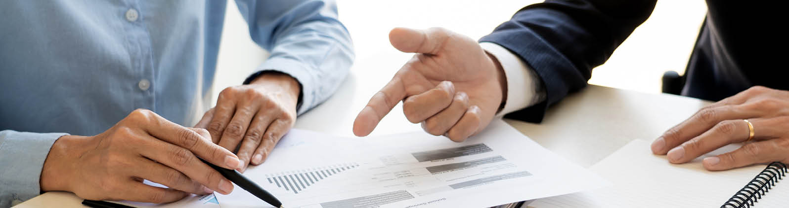 wealth management concept, business man and team analyzing financial statement for planning financial customer case in office