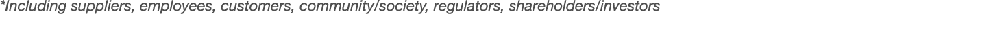 *Including suppliers, employees, customers, community society, regulators, shareholders investors