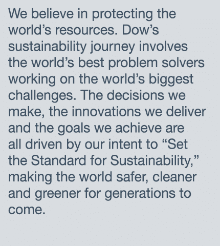 We believe in protecting the world s resources  Dow s sustainability journey involves the world s best problem solver   