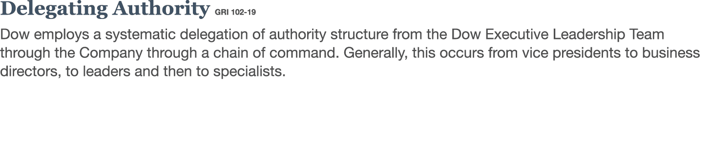 Delegating Authority GRI 102-19 Dow employs a systematic delegation of authority structure from the Dow Executive Lea   